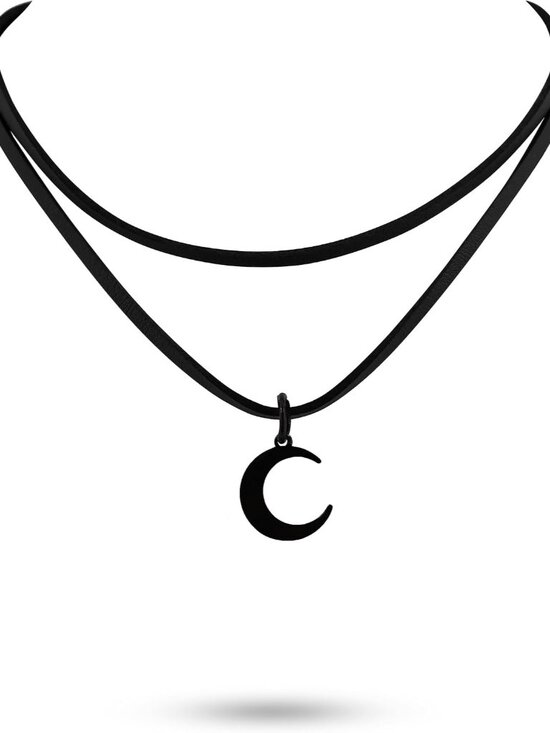 Jewelry - Gothic Layered Black Crescent Moon Choker, Moon Necklace, Gothic Emo Grunge Neck
